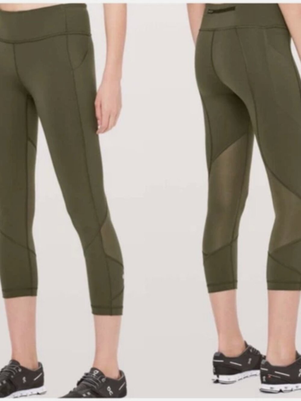 Lululemon Pace Rival Crop Full On Luxtreme 22" Inseam Dark Olive Green Pockets 4